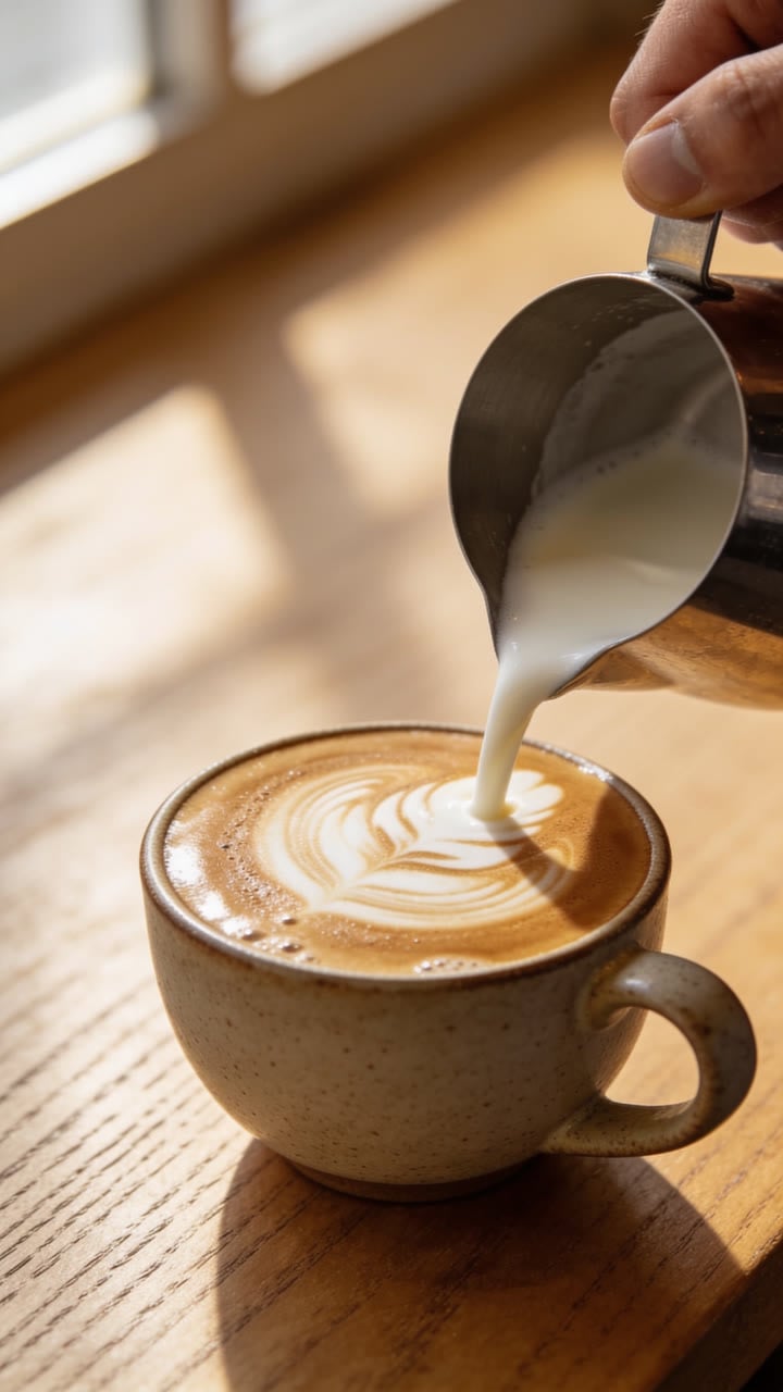 Start frame: Latte art pour