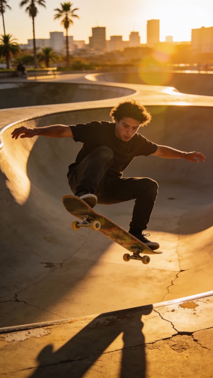 Start frame: Skateboard bowl trick